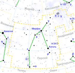 Рассеянное скопление M34 находится в Созвездии Персея