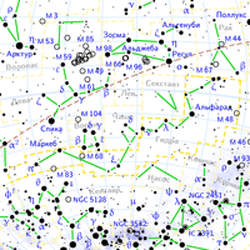 Рассеянное скопление M48 находится в Созвездии Гидры